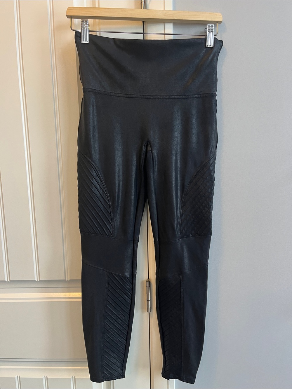 Spanx High-Waist Black Faux Leather Moto Leggings L